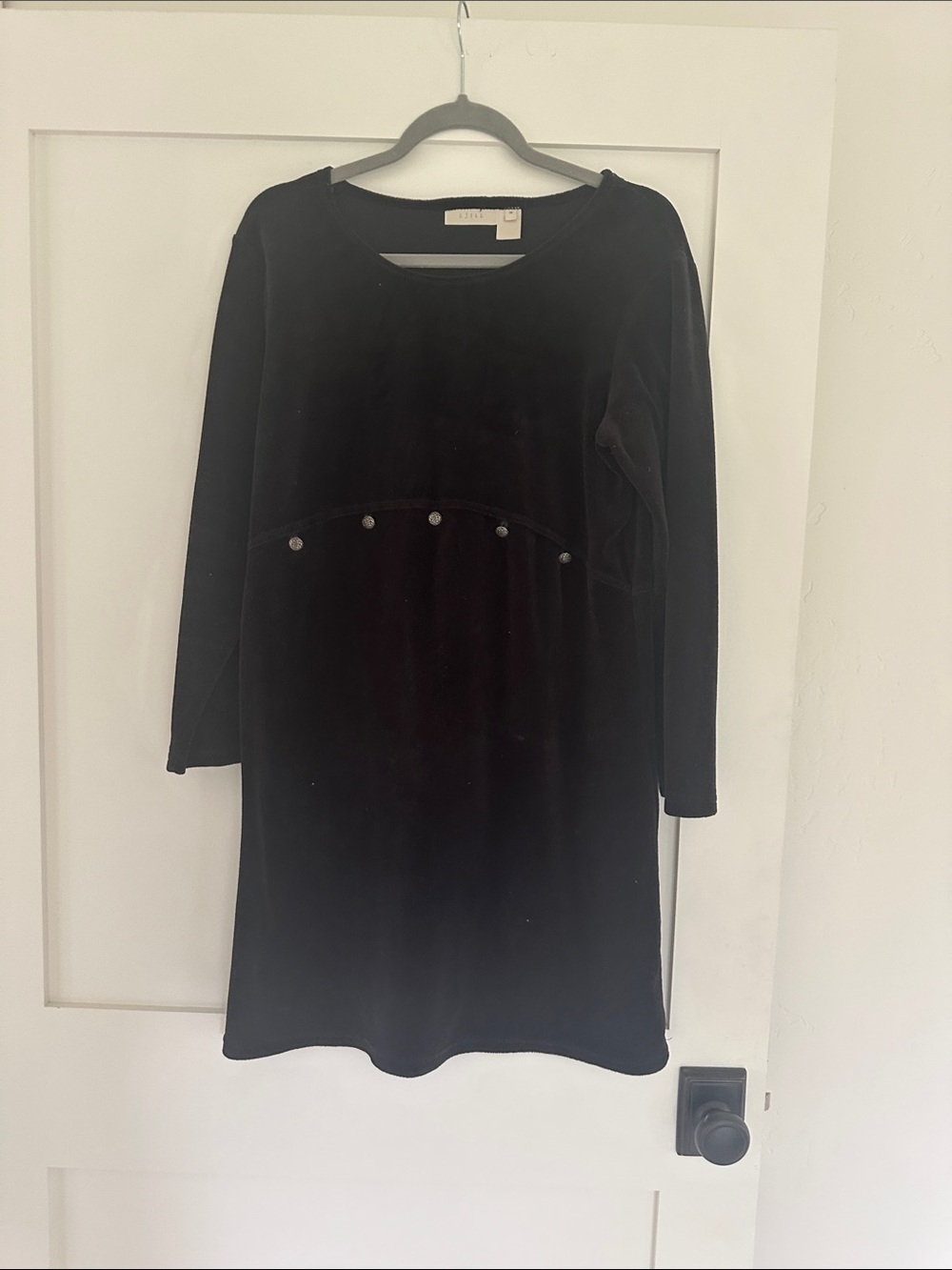 J. Jill Black Velvet Long-Sleeve Shift Dress with Button Trim